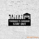 Master of The Garage Monogram Metal Sign Personalized Family Name Led Metal Sign Outdoor Door Decor Address Wall Art